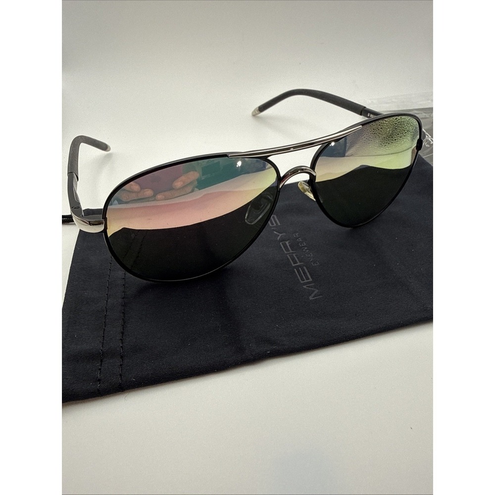 MERRY'S BLACK Aviator Mirror S'8513 Sunglasses-ITALY-Includes case 61-14-140 NEW